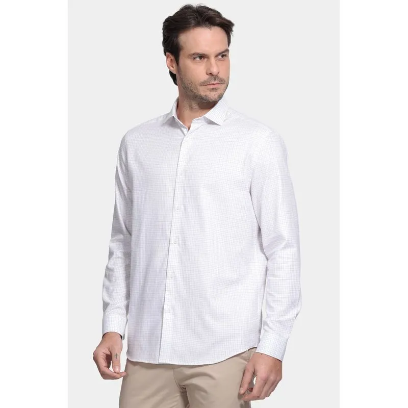 Camisa Manga Longa Regular Tricoline Xadrez Branco Com Areia - GG