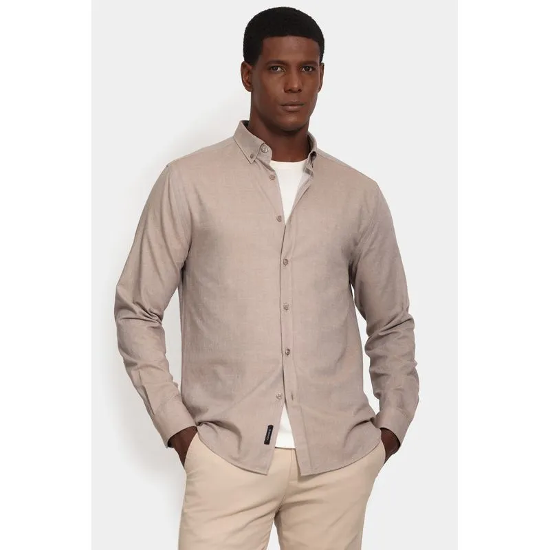 Camisa Manga Longa Slim Button Down Caqui - GG