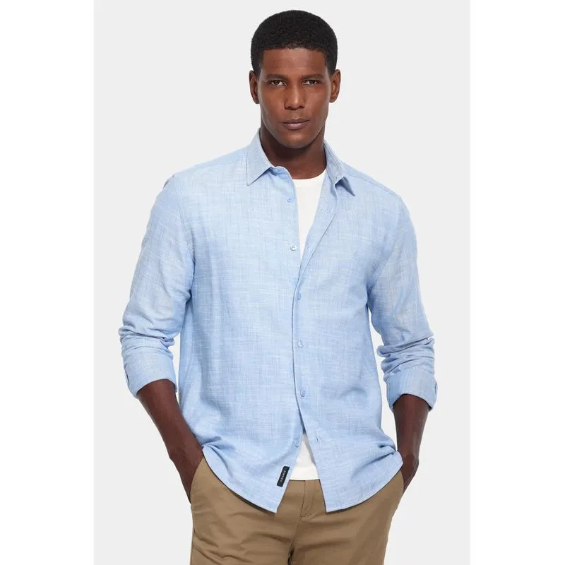 Camisa Manga Longa Slim Flame Azul - P