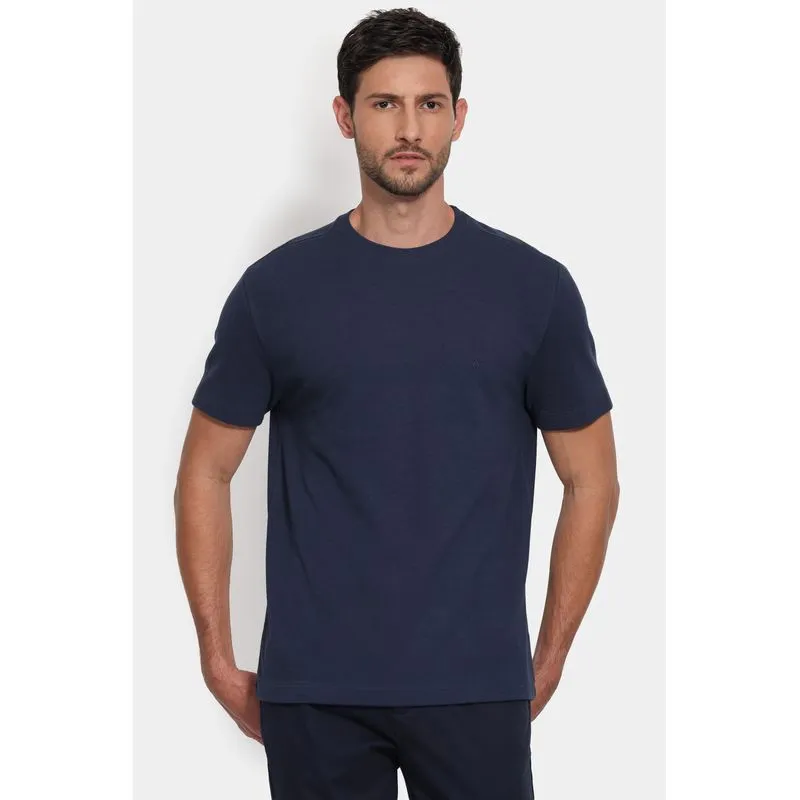 Camiseta Manga Curta Malha Quadriculada Marinho - XGG