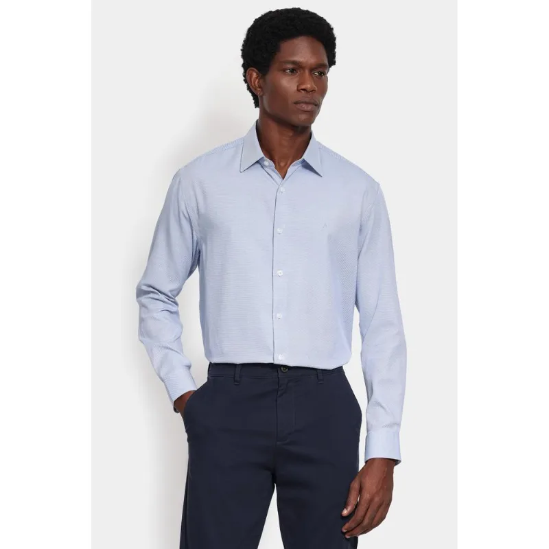 Camisa Manga Longa Slim Tricoline Mix Falso Liso Azul - XGG