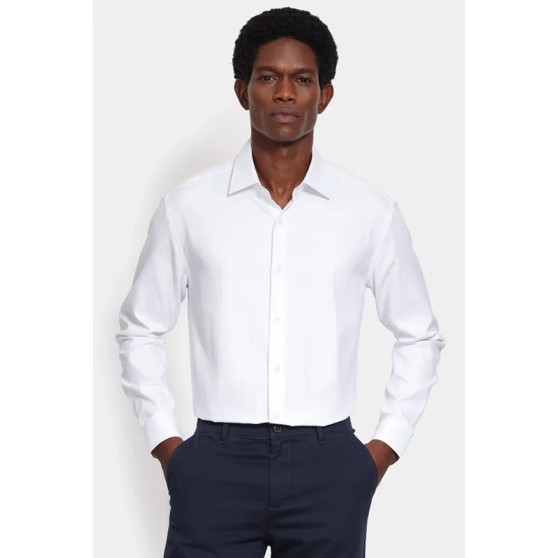 Camisa Manga Longa Slim Tricoline Mix Falso Liso Branco - G