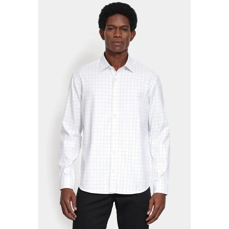 Camisa Manga Longa Slim Tricoline Mix Xadrez Branco Com Preto - GG