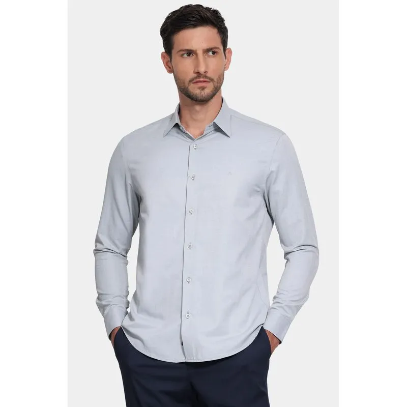 Camisa Manga Longa Slim Tricoline Mix Falso Liso Azul Claro - GG