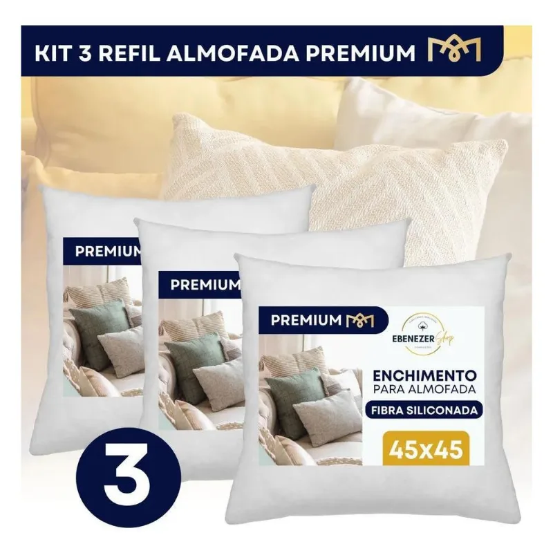 Kit 3 Enchimento Almofada Refil 45x45 Fibra Antiácaro Antial