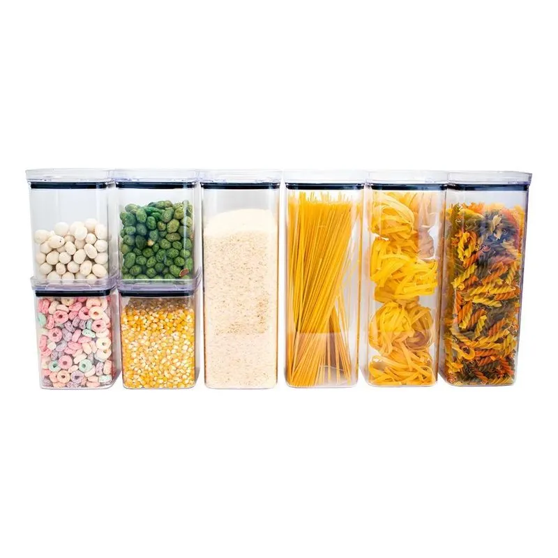 Kit 8 Potes Herméticos Mantimentos Quadrado Cozinha Tampa Ve