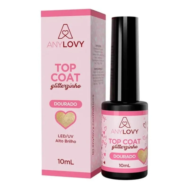 10x Top Coat Glitterzinho Dourado 10ml - Anylovy