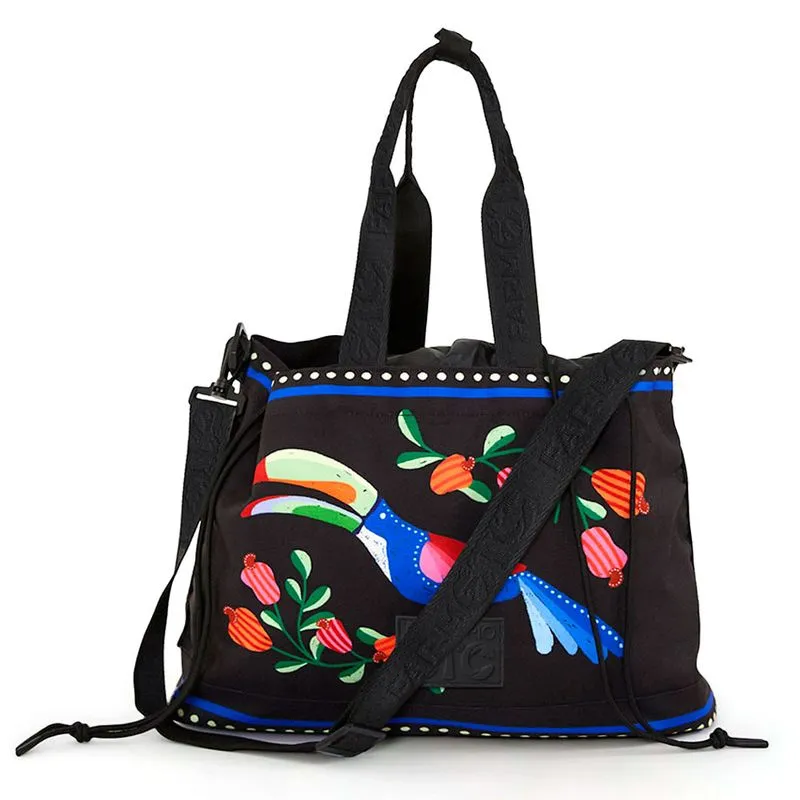 Bolsa de Ombro Farm Carioca Jardim Tropical Preto 78337519 UNICO