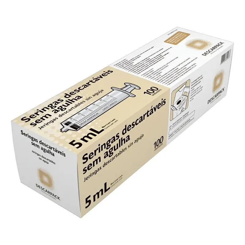 10x Seringa 5ml Bico Luer Slip Descarpack Caixa Com 100 Un