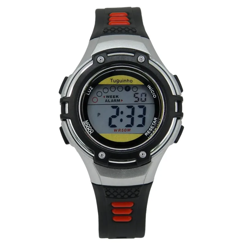 Relógio Menino Tuguir Digital TG30624 Prata e Preto e Vermelho