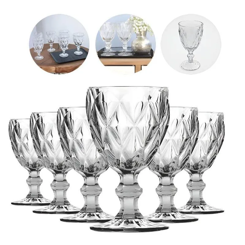 Jogo 6 Taças Diamante Vidro 330ml Copo Diamond Moderno Luxo