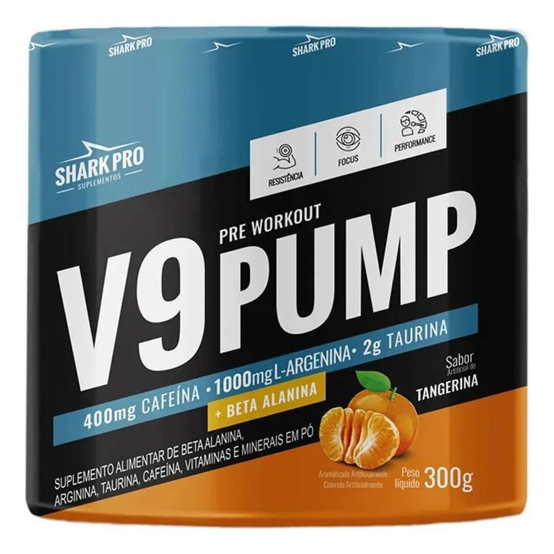 5x V9-pump Pre Workout - 300g Tangerina - Shark Pro