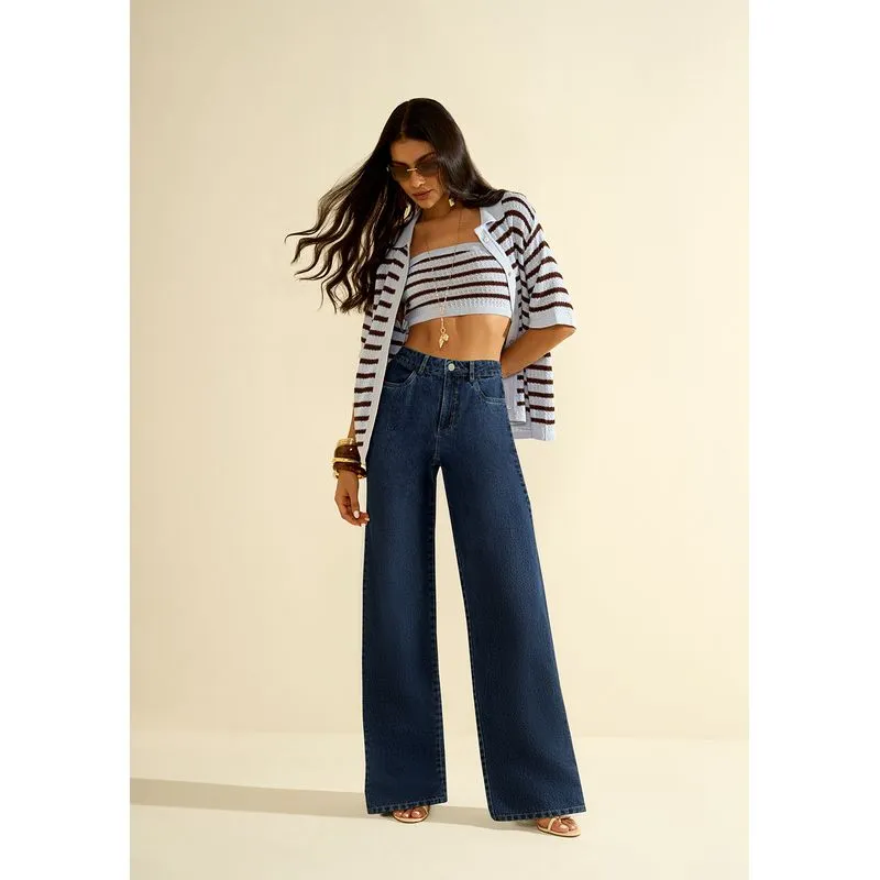 Calça Morena Rosa Wide Média Azul 36