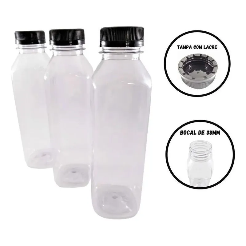 5x 20 Garrafa Pet Plástica Tampa Com Lacre 500ml Descartável