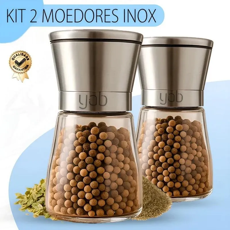 Yab - Kit 2 Moedores Pimenta Sal Grosso Temperos Especiarias