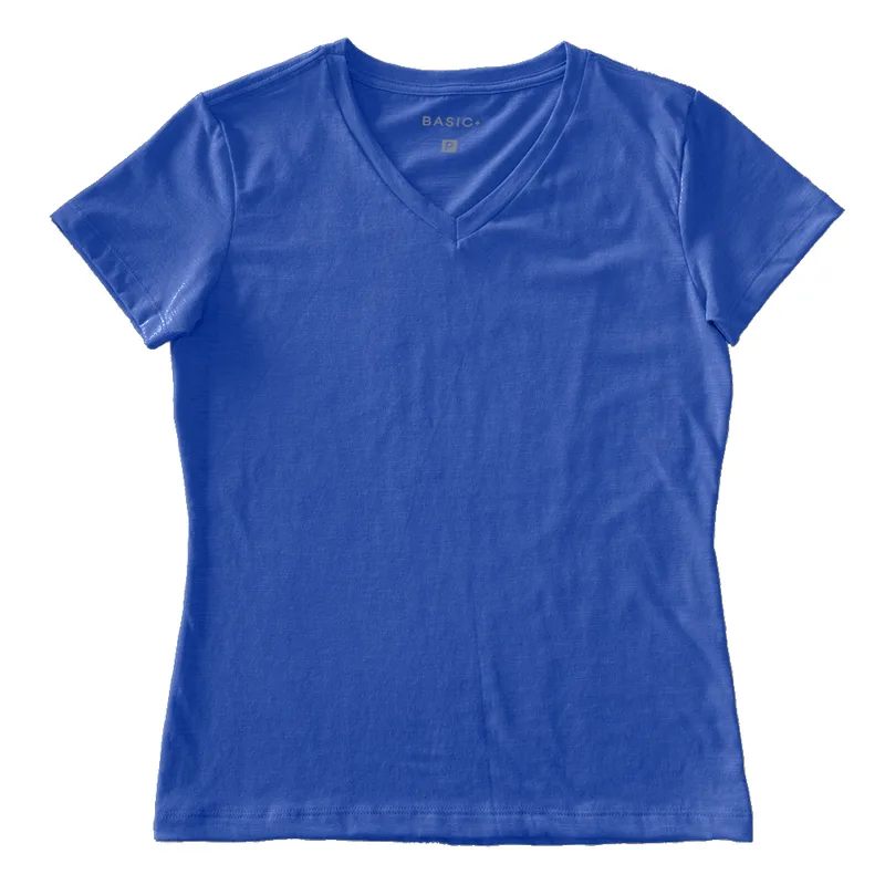 BLUSA GOLA V FLAME FEM, EM ALGODÃO, R174 B+ AZUL G