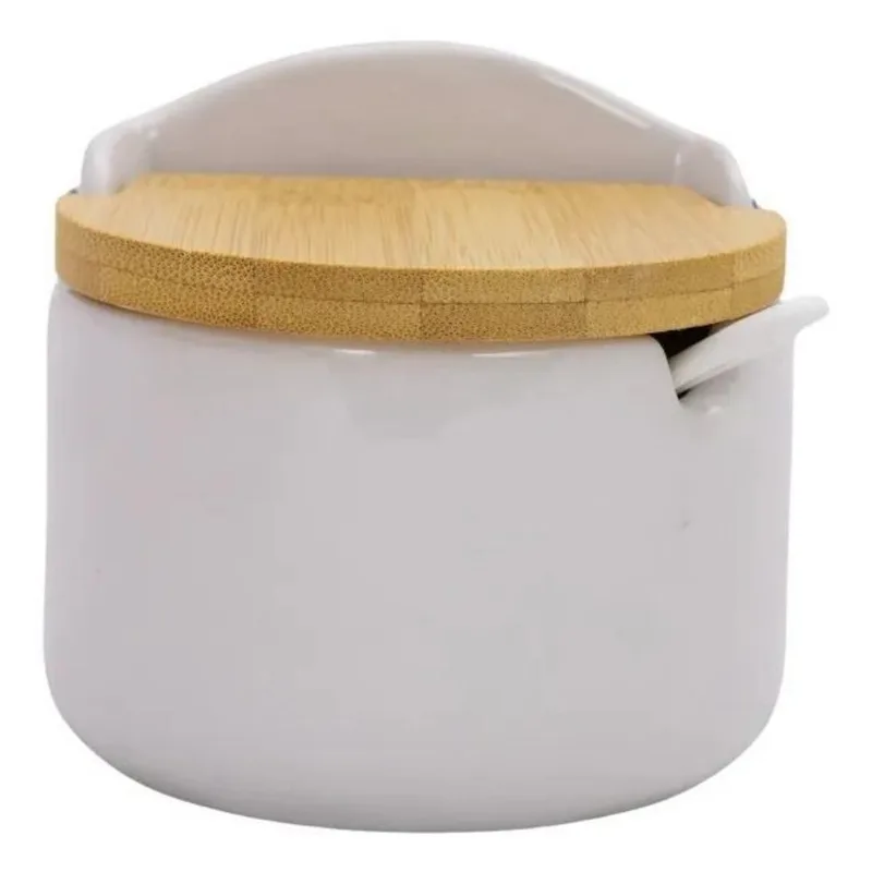 Saleiro Porcelana Luxo Mesa Colher Tampa Branco Redondo 021