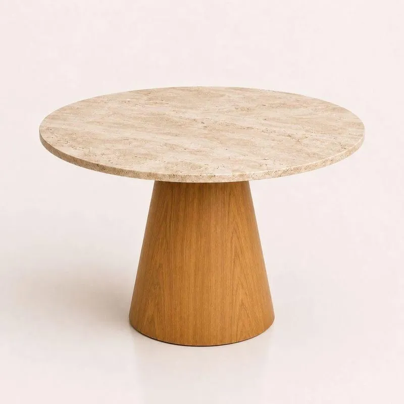 Mesa De Jantar Cone Redondo Mármore Travertino 120cm Amadeirado Linn Design Decor