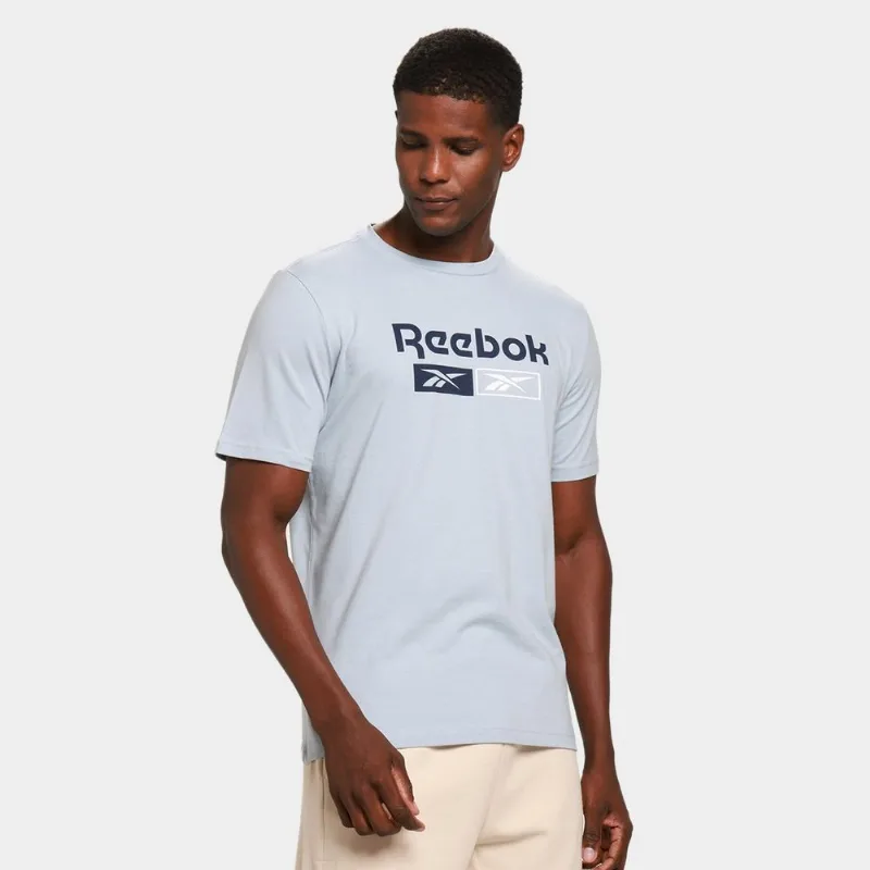 Camiseta Reebok Double Vector Masculina - Masculino - Azul Claro