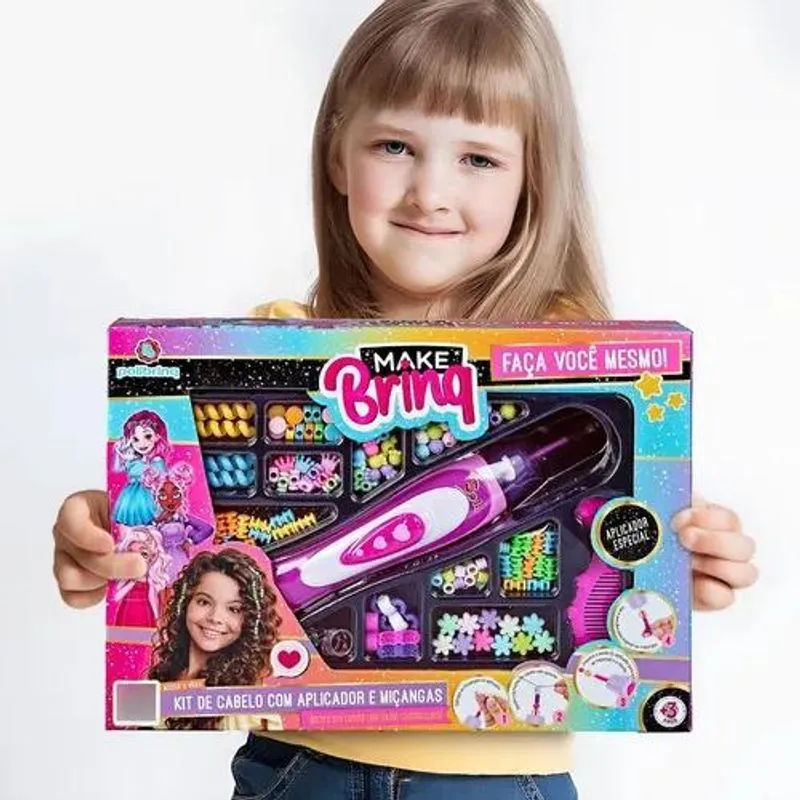 Polibrinq Brinquedo Menina Kit Miçangas Fazer Tranças Cabelo