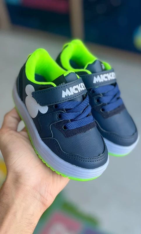TÊNIS VELCRO E CADARÇO COM LED MICKEY DISNEY MENINO DYAN MARINHO/VERDE / 32