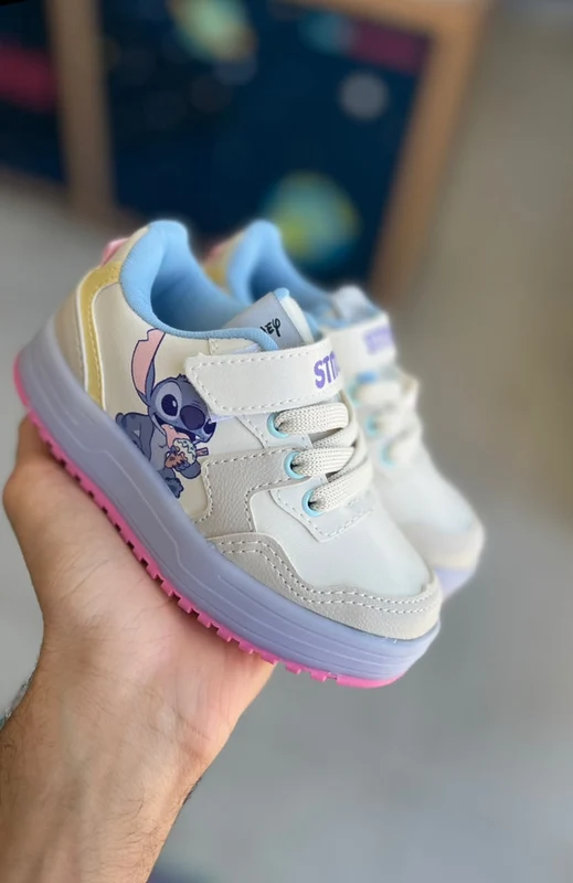TÊNIS VELCRO E CADARÇO COM LED STITCH SORVETE DISNEY MENINA DYAN BEGE/AZUL / 29