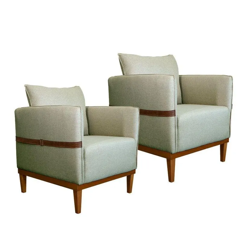 Kit 2 Poltronas Indiana Reclinável Linho Confortável Verde Claro Movellu Home