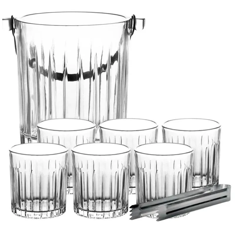 Jogo Balde de Gelo 1L com Pinça e 6 Copos Cristal Soho L'Her Transparente