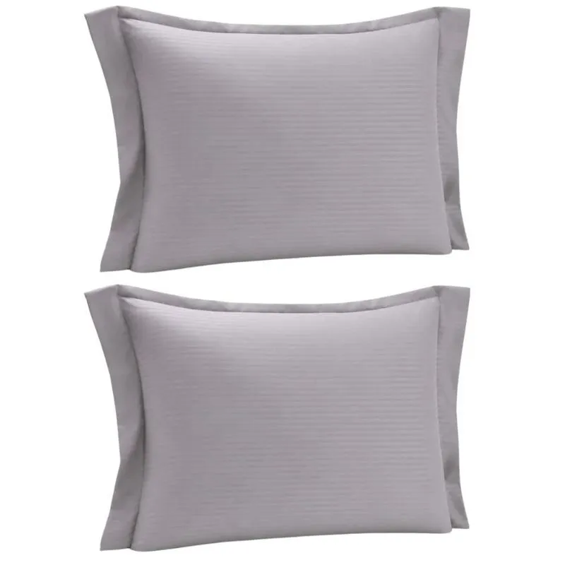 Kit 2 Fronhas Travesseiro 50x70cm Brisa Lyor 200 Fios Cinza Listrada com Abas Poliéster Casal