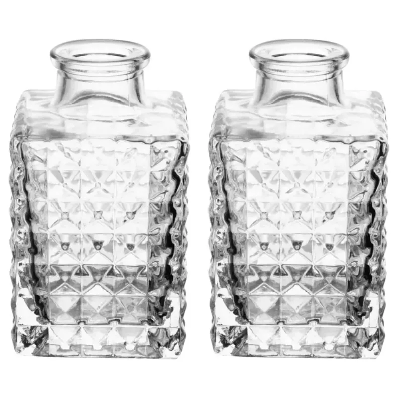 Jogo 2 Vasos Vidro 5x9cm Quadrado Lyor Transparente Decoraçã