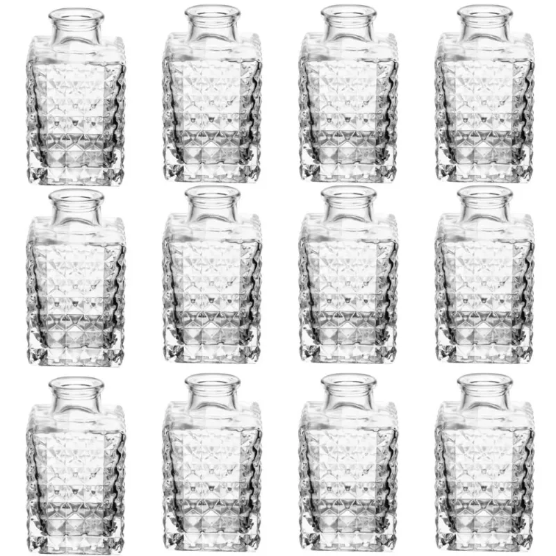 Kit 12 Vasos Decorativos Vidro Transparente Quadrado 5x9cm L