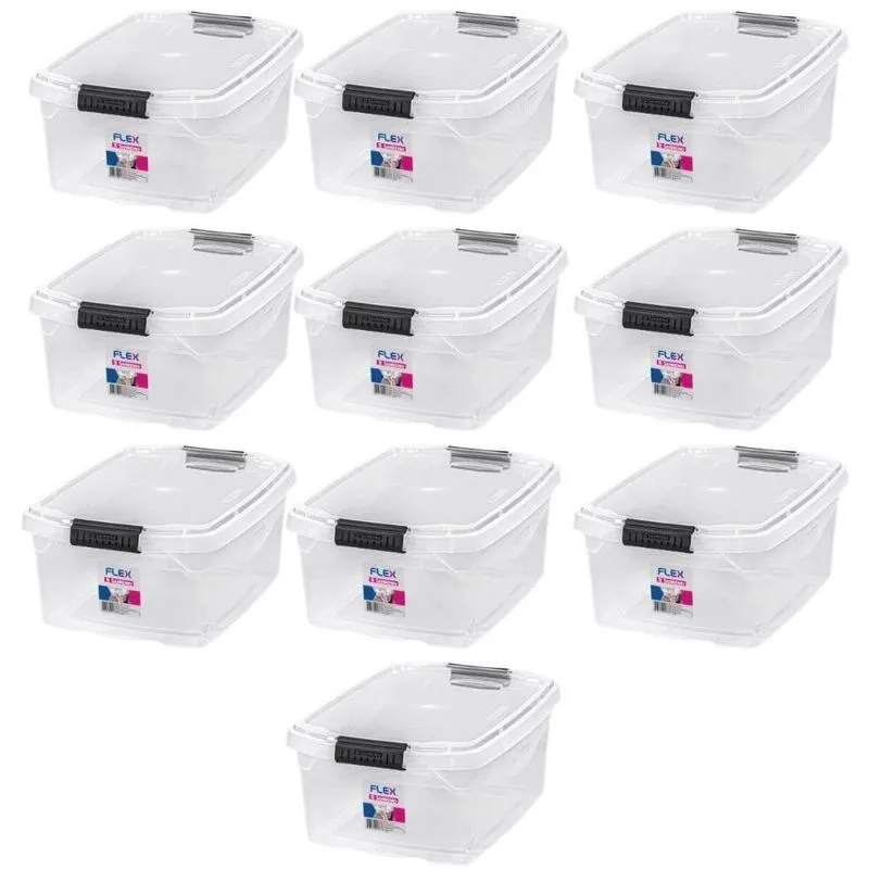 Kit 10 Organizadores Plásticos 6L Sanremo Flex Caixa com Tampa Trava Casa Escritório