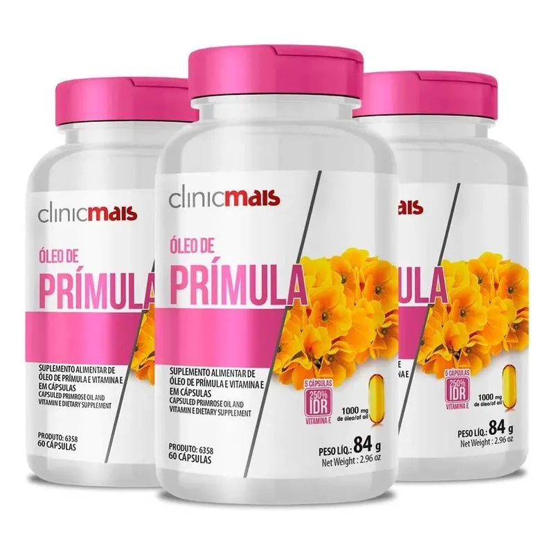 3x Kit 3 Óleo De Prímula 1000mg Clinicmais 60 Cápsulas