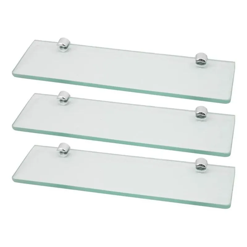 3 Prateleira De Vidro Borda Arredondada 10x30 Cm Com Suporte
