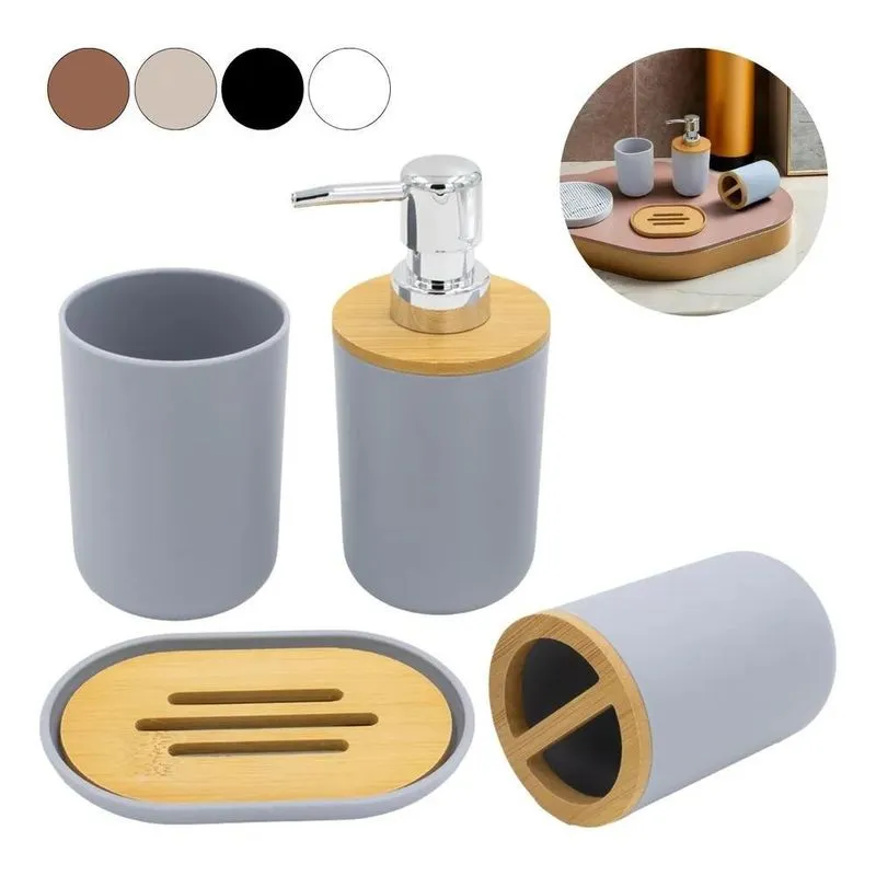 Kit Acessórios De Banheiro Lavabo 4 Peças Plástico Madei Cin