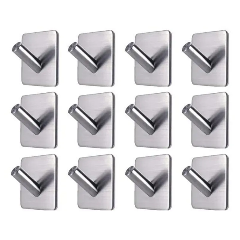 Gancho De Parede Inox Adesivo Pendurar Roupas Chaves 12 Pçs