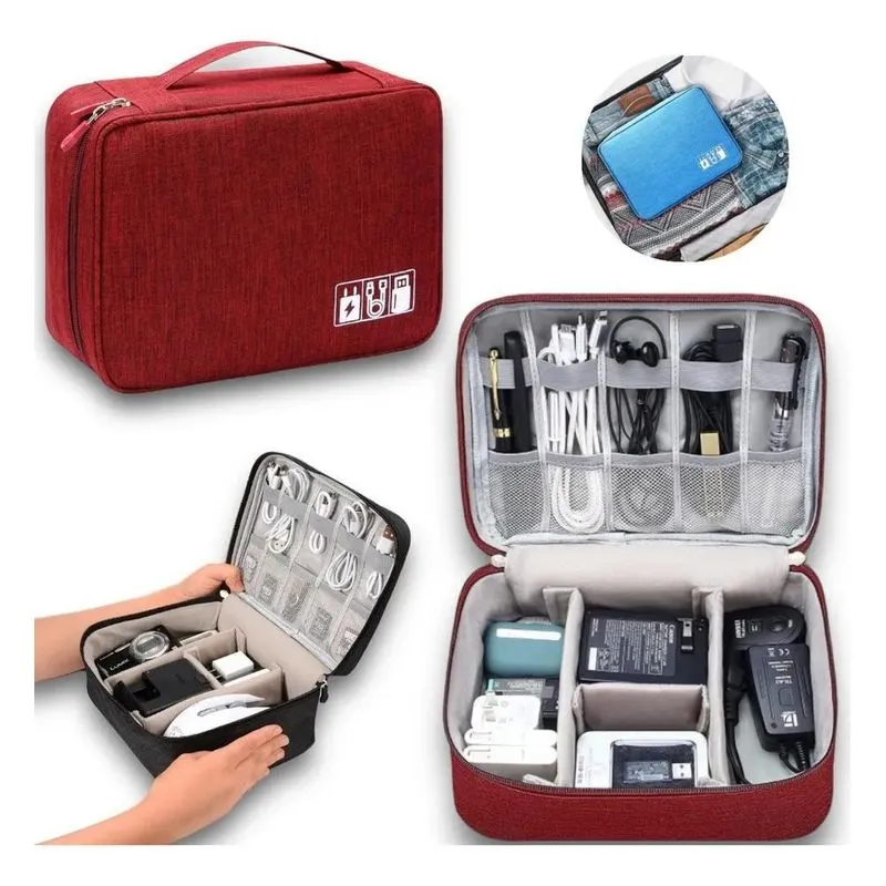 2x Bolsa Estojo Organizador De Cabos Case Acessórios Grande