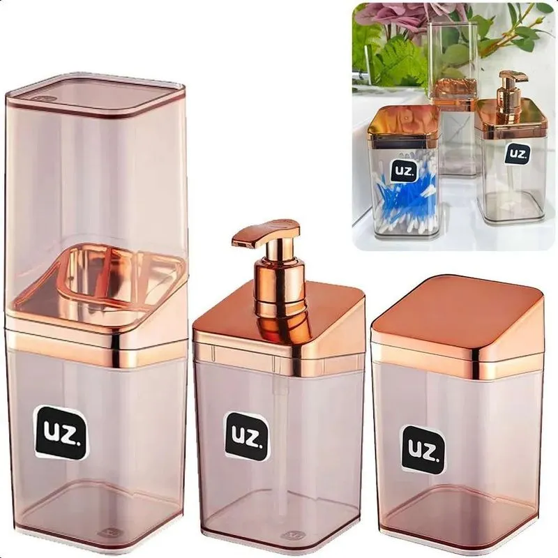 Conjunto Lavabo Banheiro 3 Peças Luxo Para Pia Rose Gold Uz