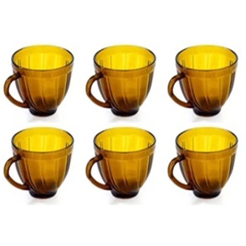 Jogo 6 Xícaras Café Paris Vidro Ambar Temperado 200 Ml Resistente Café da Manhã