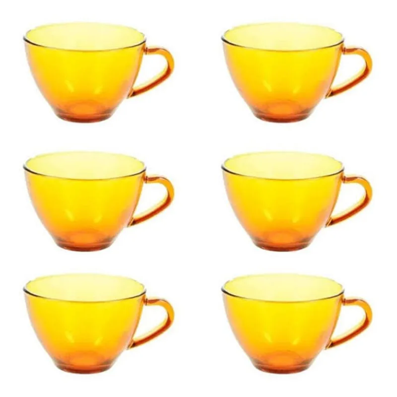 Jogo 6 Xícaras Café Vidro Ambar Temperado 200 Ml Resistente Café Da Manhã