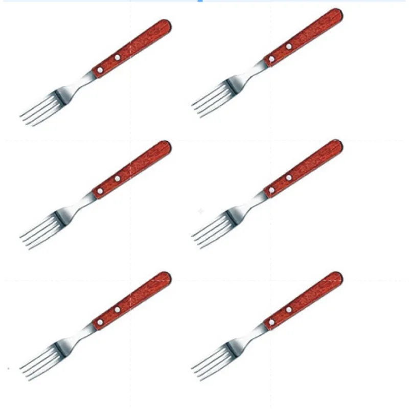 KIT 6 GARFO DE MESA AÇO INOX CABO DE MADEIRA WOODEN FRATELLI