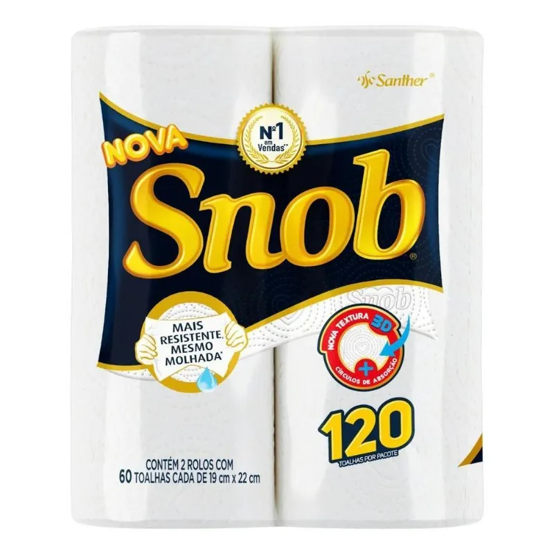 5x Papéis Toalha Snob Folha Dupla 120 Folhas Pacote De 2 U