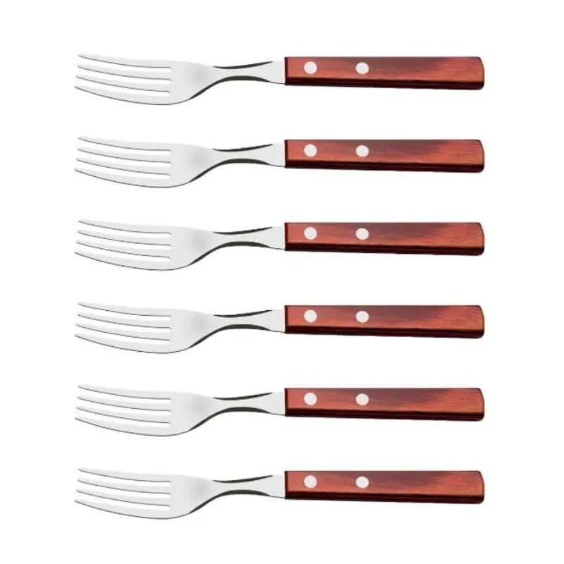 Kit Jogo 6 Garfos Churrasco Tramontina Polywood Cabo Madeira