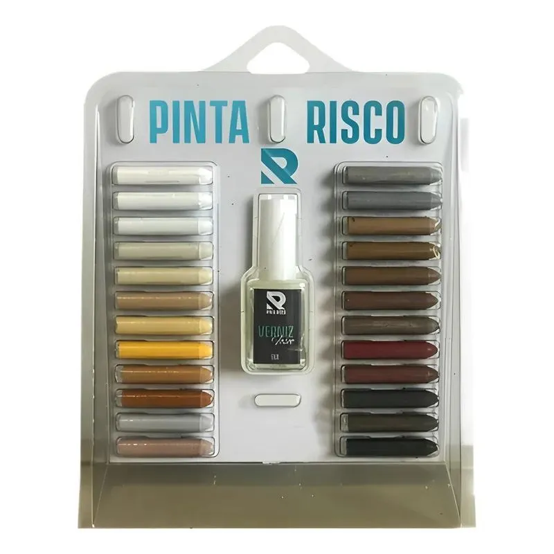 3x Kit Giz 24 Cores + Verniz Fosco Para Reparos Em Mdf/madei