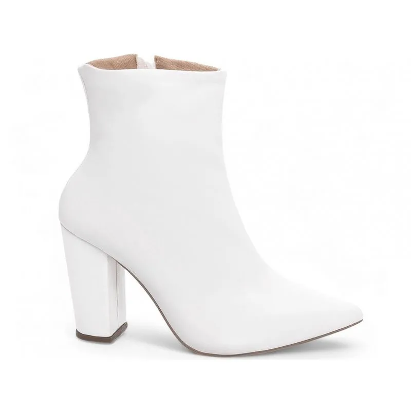 Bota Cano Curto Feminina Salto Alto Grosso Napa Branca Torricella