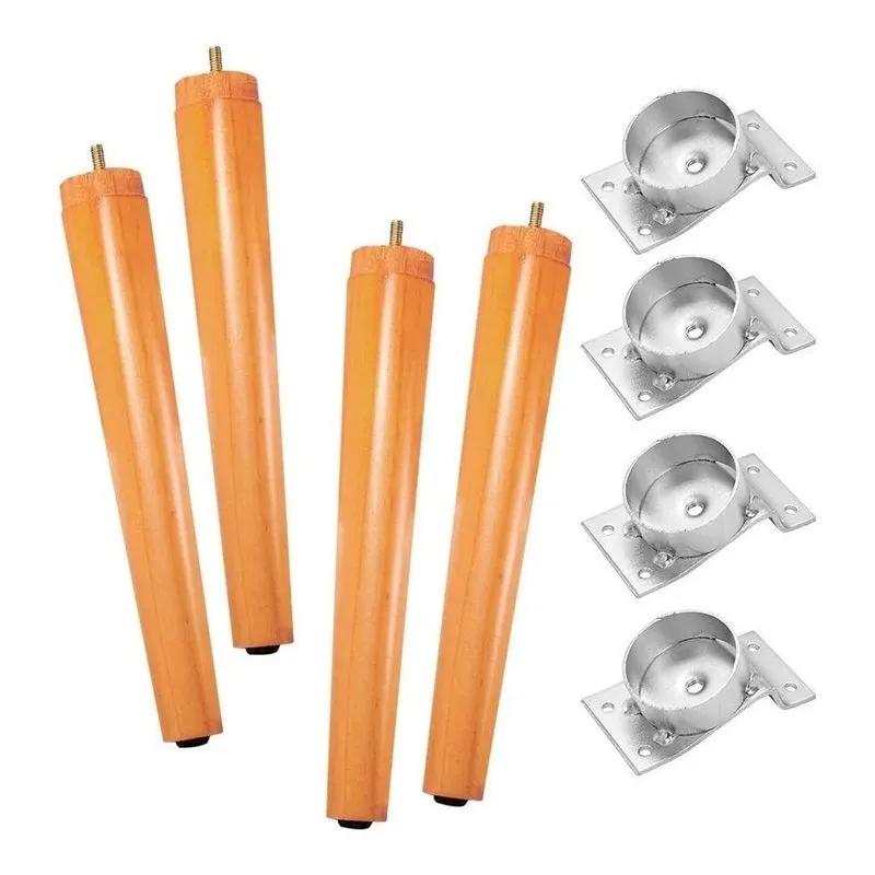 4 Pé Palito 30cm Amendoa + 4 Chapa Respiga Reforçado