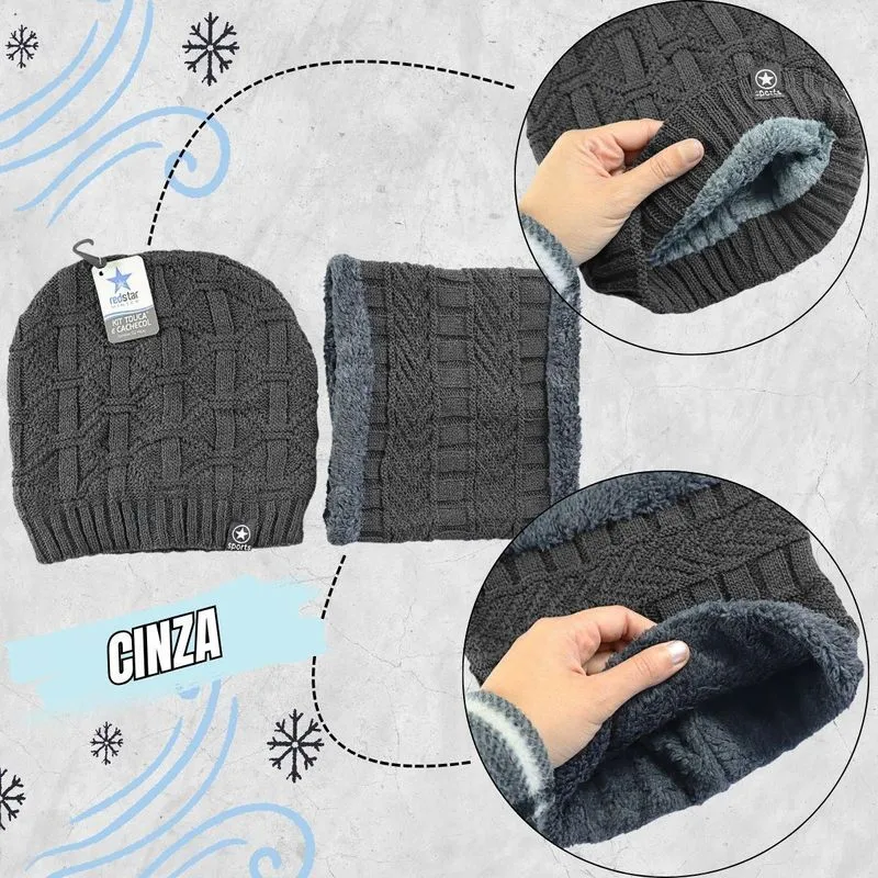 Kit Gorro Cachecol Gola Inverno Frio Unissex Touca Quente