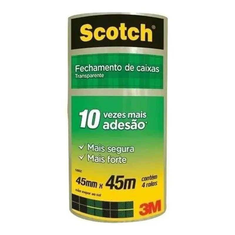3x Fita Adesiva Larga Transparente C/4 Rolos Scotch 3m 45x45