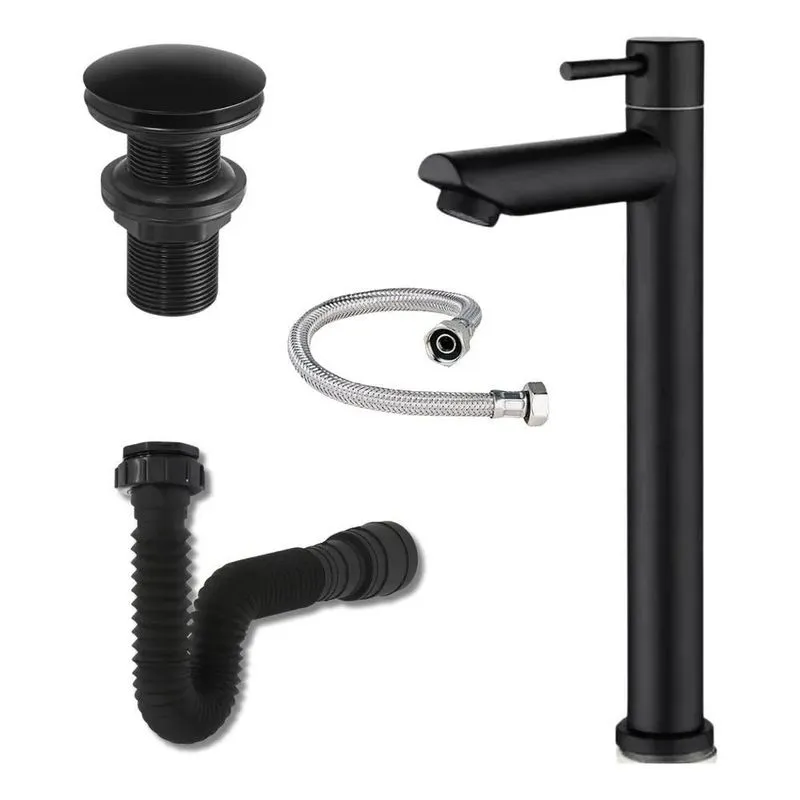 Kit Lavabo Preto Conjunto De Banheiro 4 Peças Torneira Pret