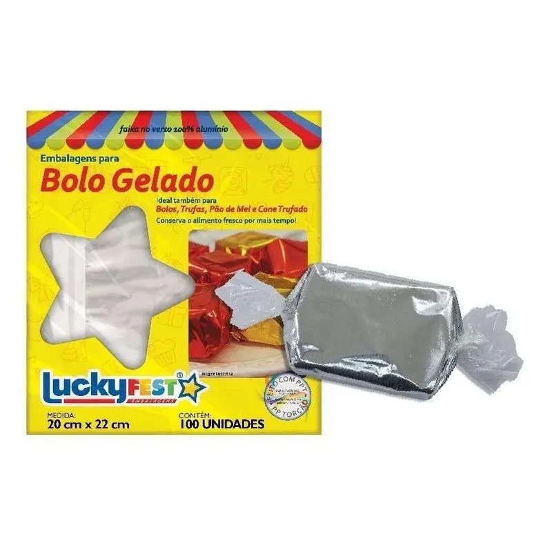 10x Embalagem Laminada Para Bolo Gelado 20x22 Com 100 Unida